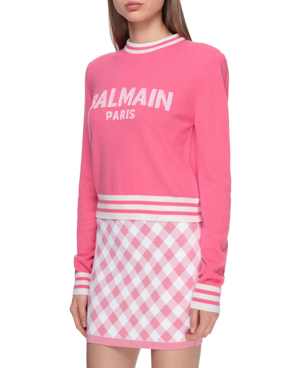 Шерстяной джемпер Balmain VF13120K225, розовый цвет • Купить в интернет-магазине Kameron