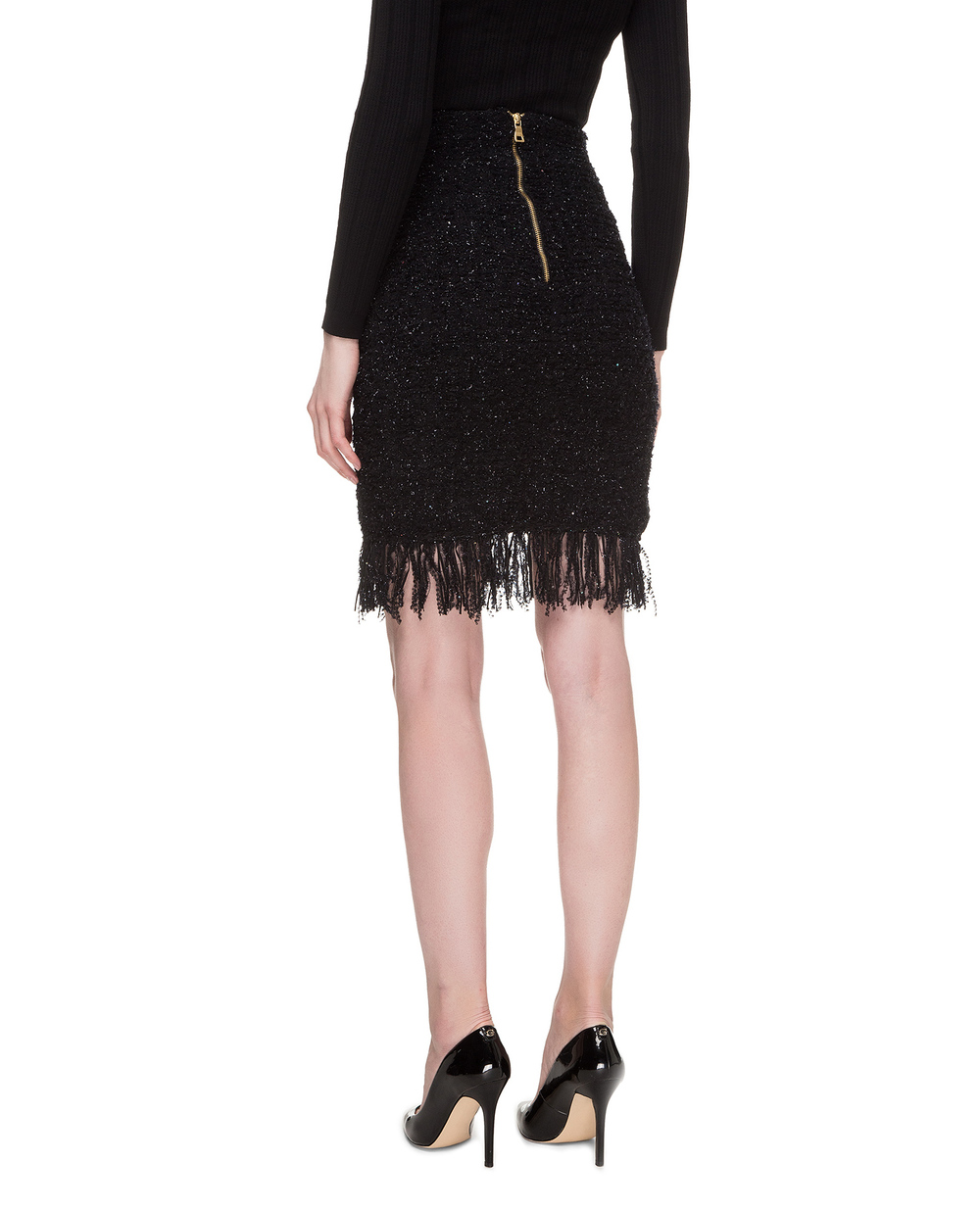 Твидовая юбка Balmain RF24607K326, черный цвет • Купить в интернет-магазине Kameron