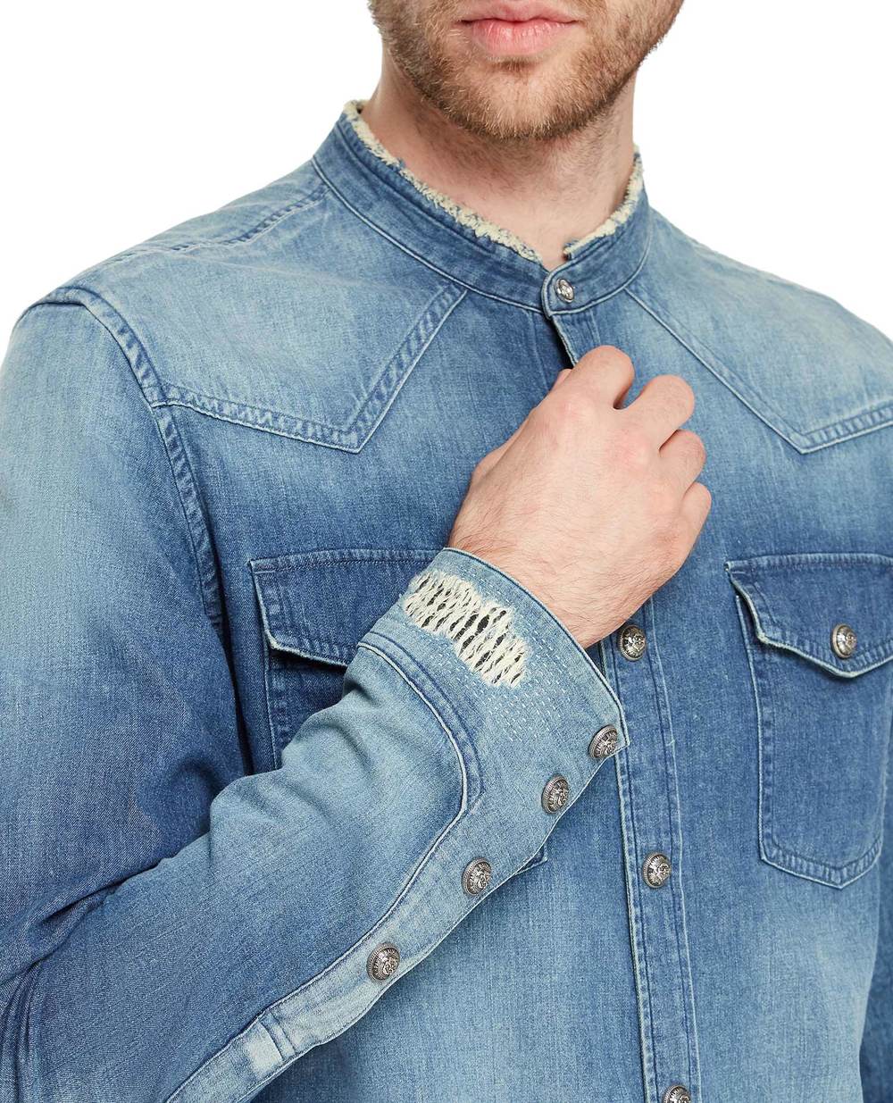 Джинсовая рубашка Balmain UH12326Z062, голубой цвет • Купить в интернет-магазине Kameron