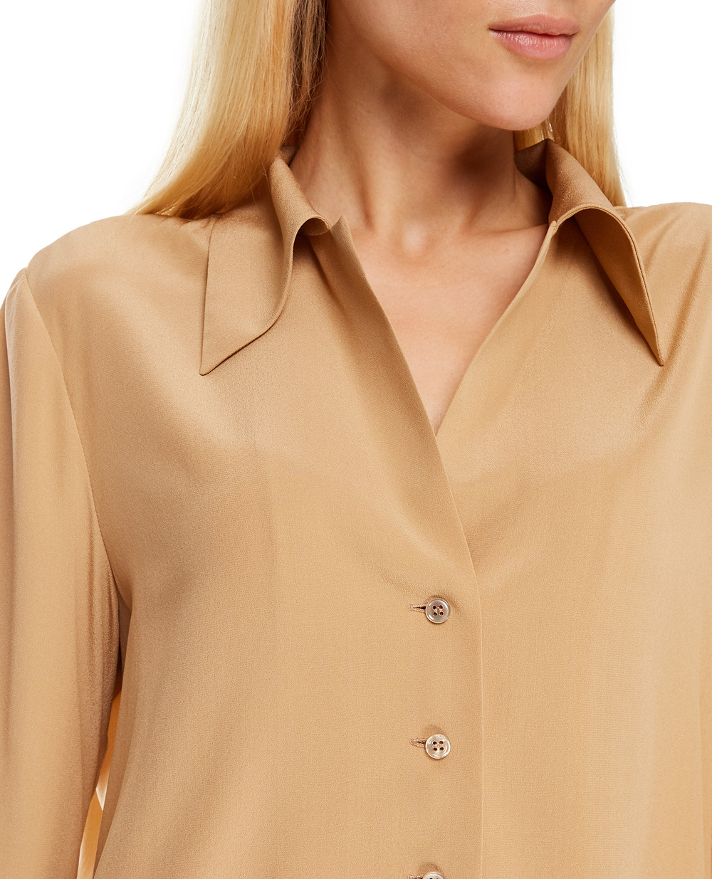 Шелковая блуза Saint Laurent 650056-Y100W, бежевый цвет • Купить в интернет-магазине Kameron