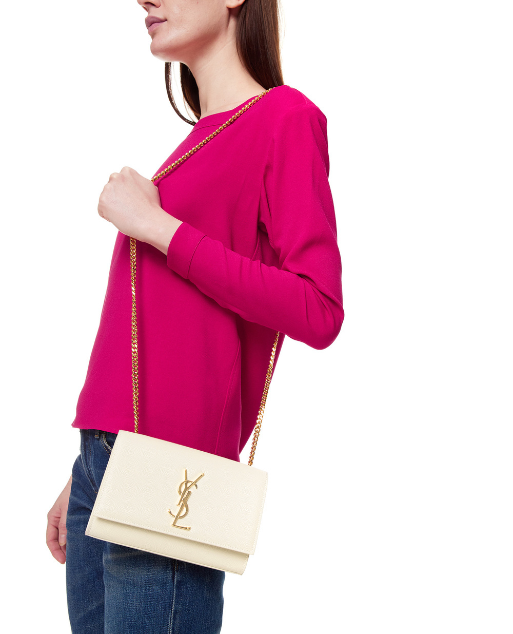 Кожаная сумка Kate Small Saint Laurent 469390-BOW0J-, белый цвет • Купить в интернет-магазине Kameron