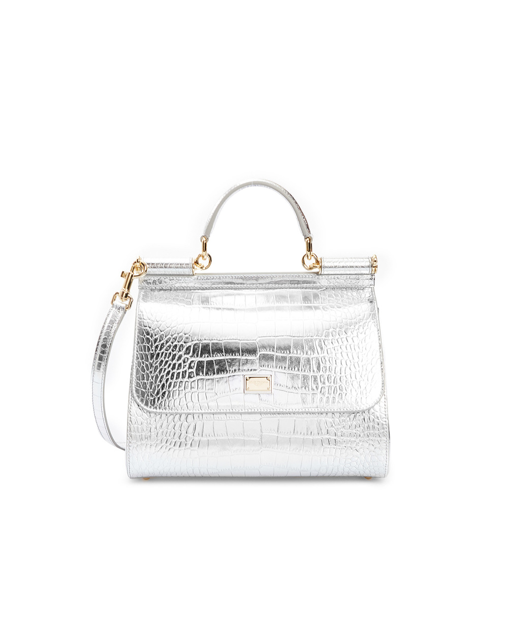 Кожаная сумка Sicily medium Dolce&Gabbana BB6002-AJ244, серебряный цвет • Купить в интернет-магазине Kameron