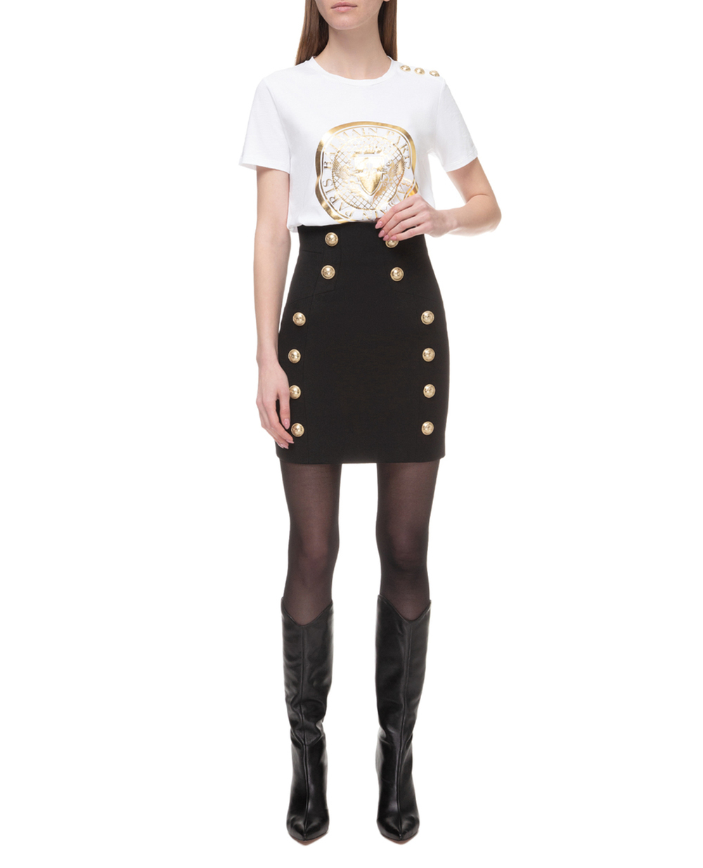 Шерстяная юбка Balmain SF14055167L, черный цвет • Купить в интернет-магазине Kameron