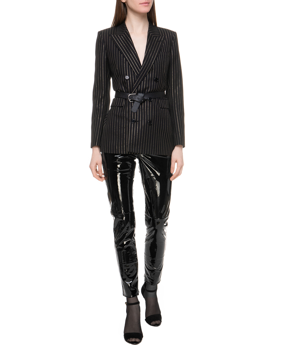 Кожаные лакированные брюки Saint Laurent 592841-YC2TG, черный цвет • Купить в интернет-магазине Kameron