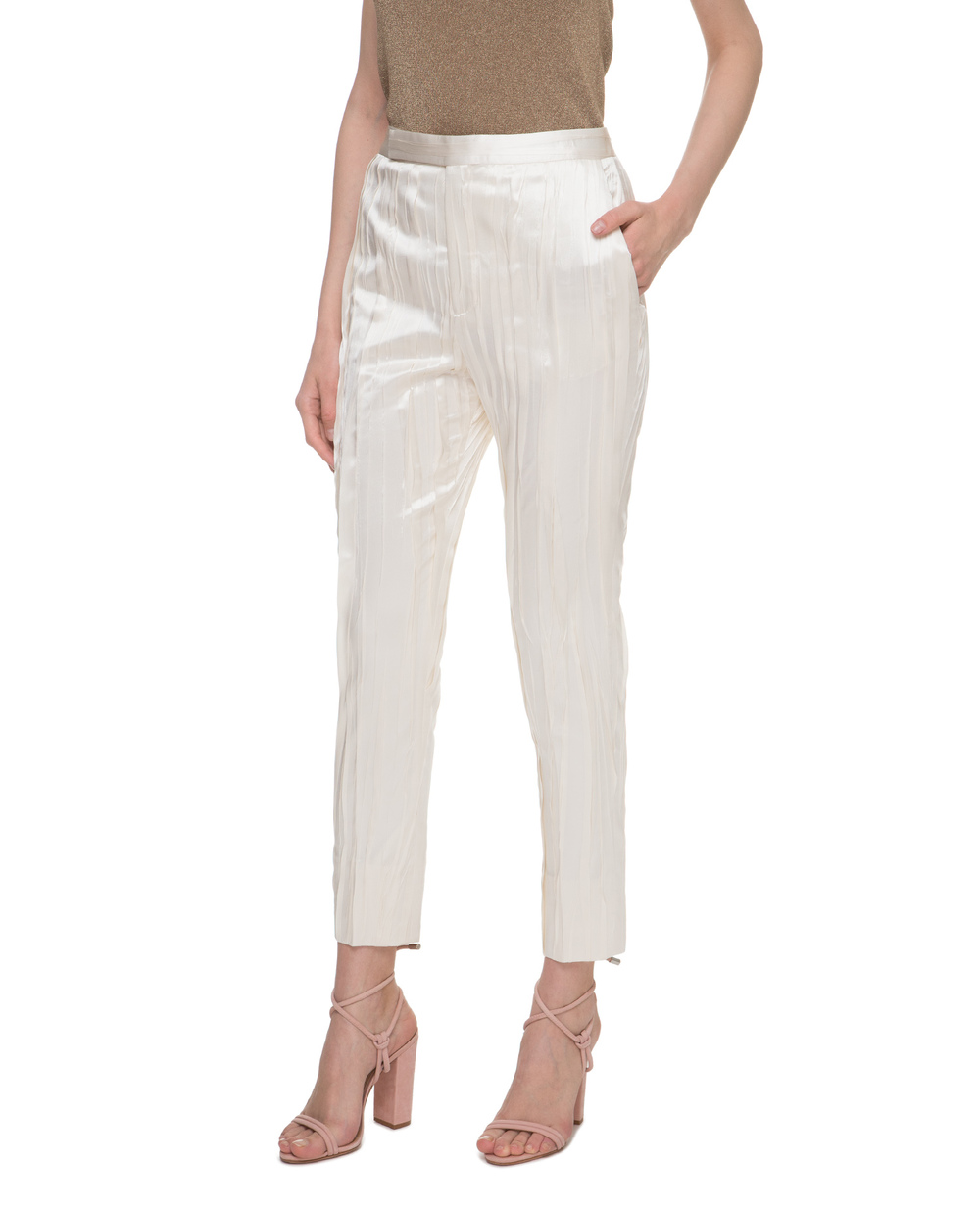 Шелковые брюки Saint Laurent 611919-Y2A31, бежевый цвет • Купить в интернет-магазине Kameron