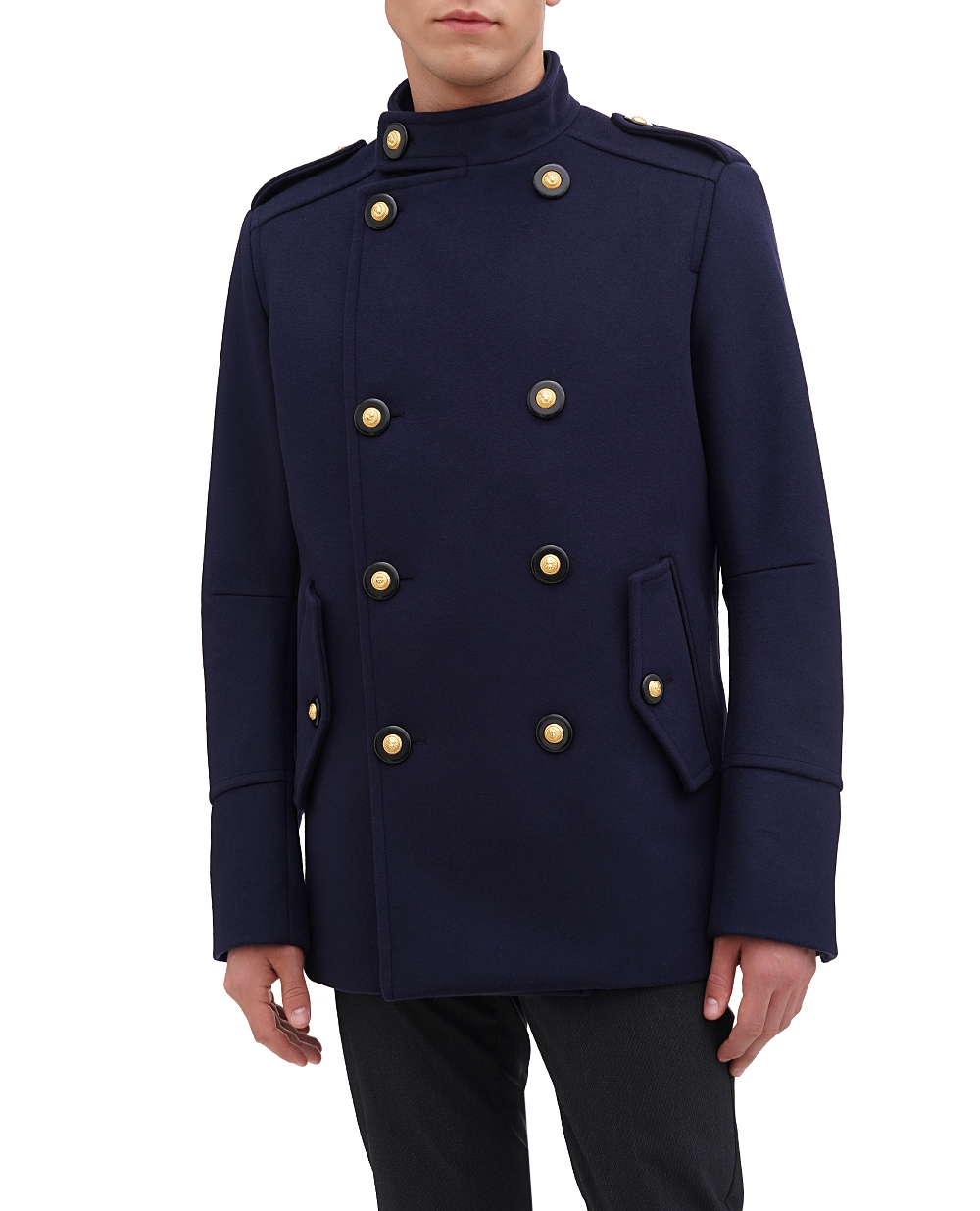 Шерстяное пальто Balmain BH0UC030WB72, темно-синий цвет • Купить в интернет-магазине Kameron