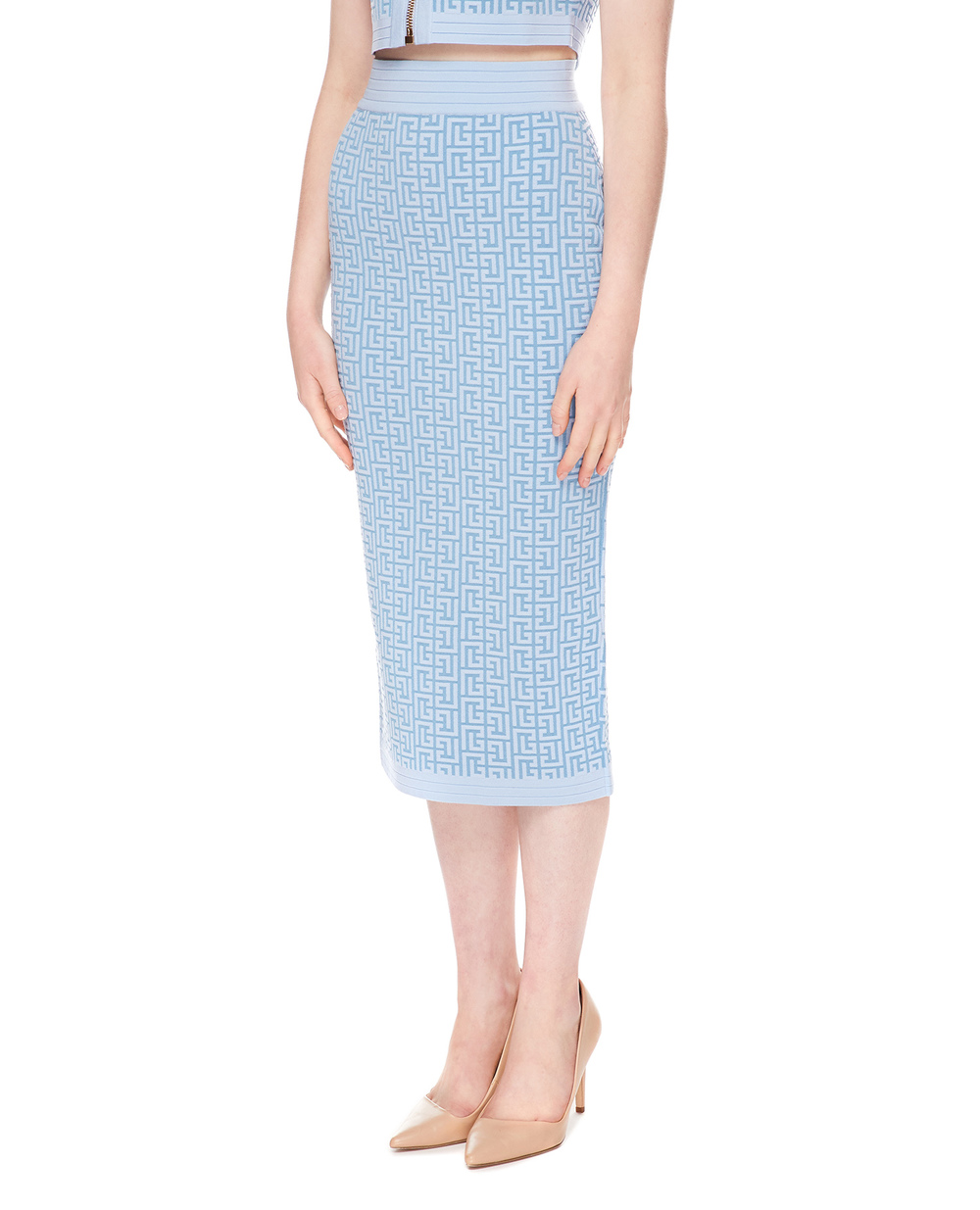 Шерстяная юбка Balmain YF1LD015KB02, голубой цвет • Купить в интернет-магазине Kameron