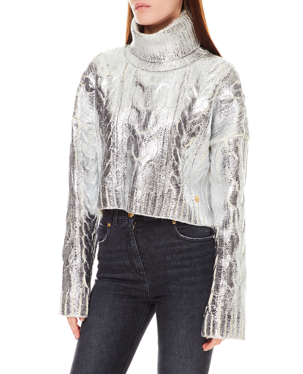 Шерстяной свитер Balmain WF0KI000K313, серебряный цвет • Купить в интернет-магазине Kameron