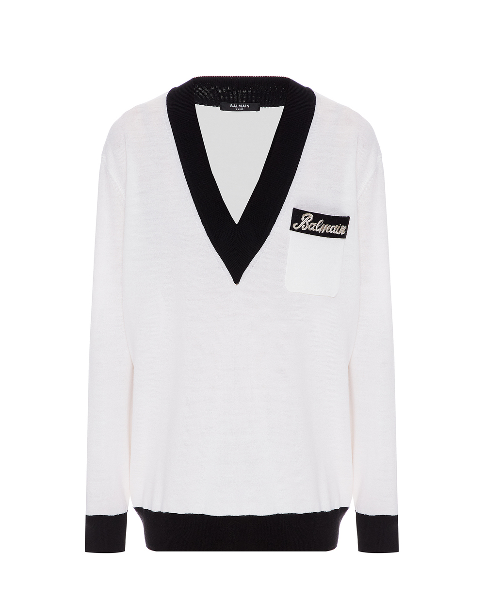Шерстяной пуловер Balmain VF13005K241, белый цвет • Купить в интернет-магазине Kameron