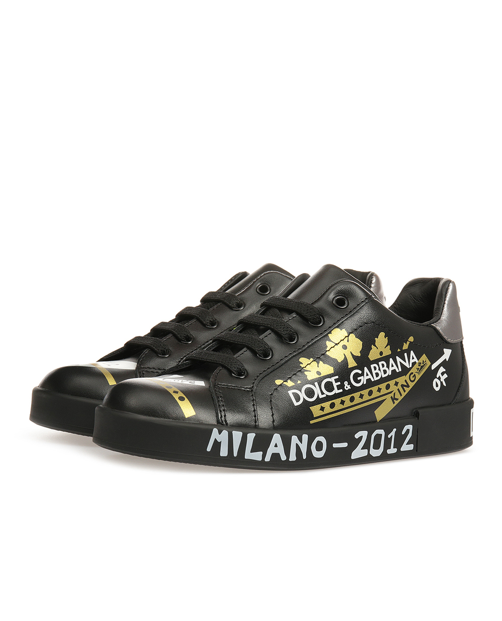 Шкіряні снікери Portofino Dolce&Gabbana Kids DA0678-AZ921-M, чорний колір • Купити в інтернет-магазині Kameron