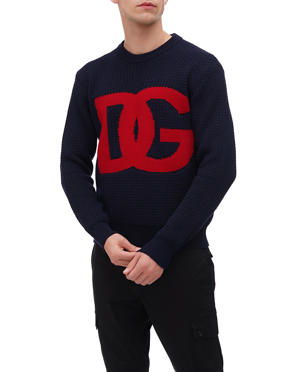 Шерстяной свитер Dolce&Gabbana GXM96T-JCVA5, темно-синий цвет • Купить в интернет-магазине Kameron