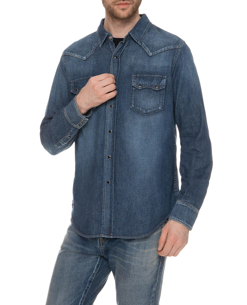 Джинсовая рубашка Saint Laurent 551376-Y880L, синий цвет • Купить в интернет-магазине Kameron