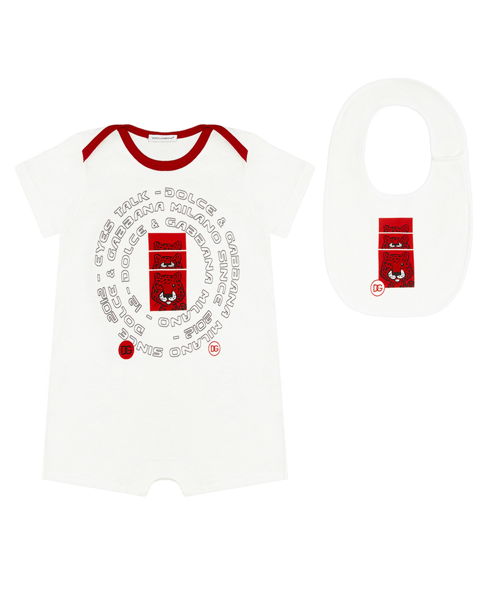 Дитячий подарунковий набір (ромпер, нагрудник) Dolce&Gabbana Kids L1JO4C-G7B8T, білий колір • Купити в інтернет-магазині Kameron