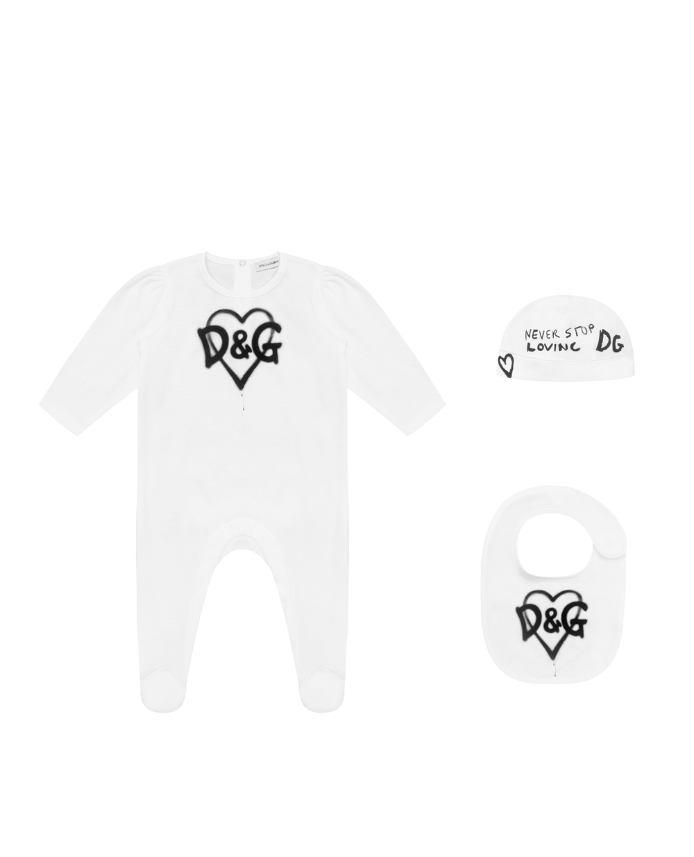 Подарунковий набір (чоловічок, шапочка, нагрудник) Dolce&Gabbana Kids L2JOR5-G7BGN, білий колір • Купити в інтернет-магазині Kameron