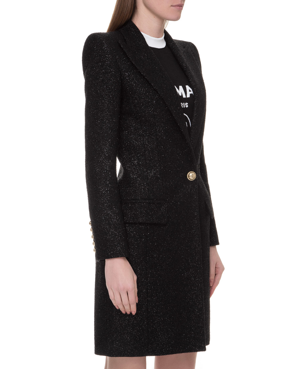 Вовняне пальто Balmain SF18539W038, чорний колір • Купити в інтернет-магазині Kameron