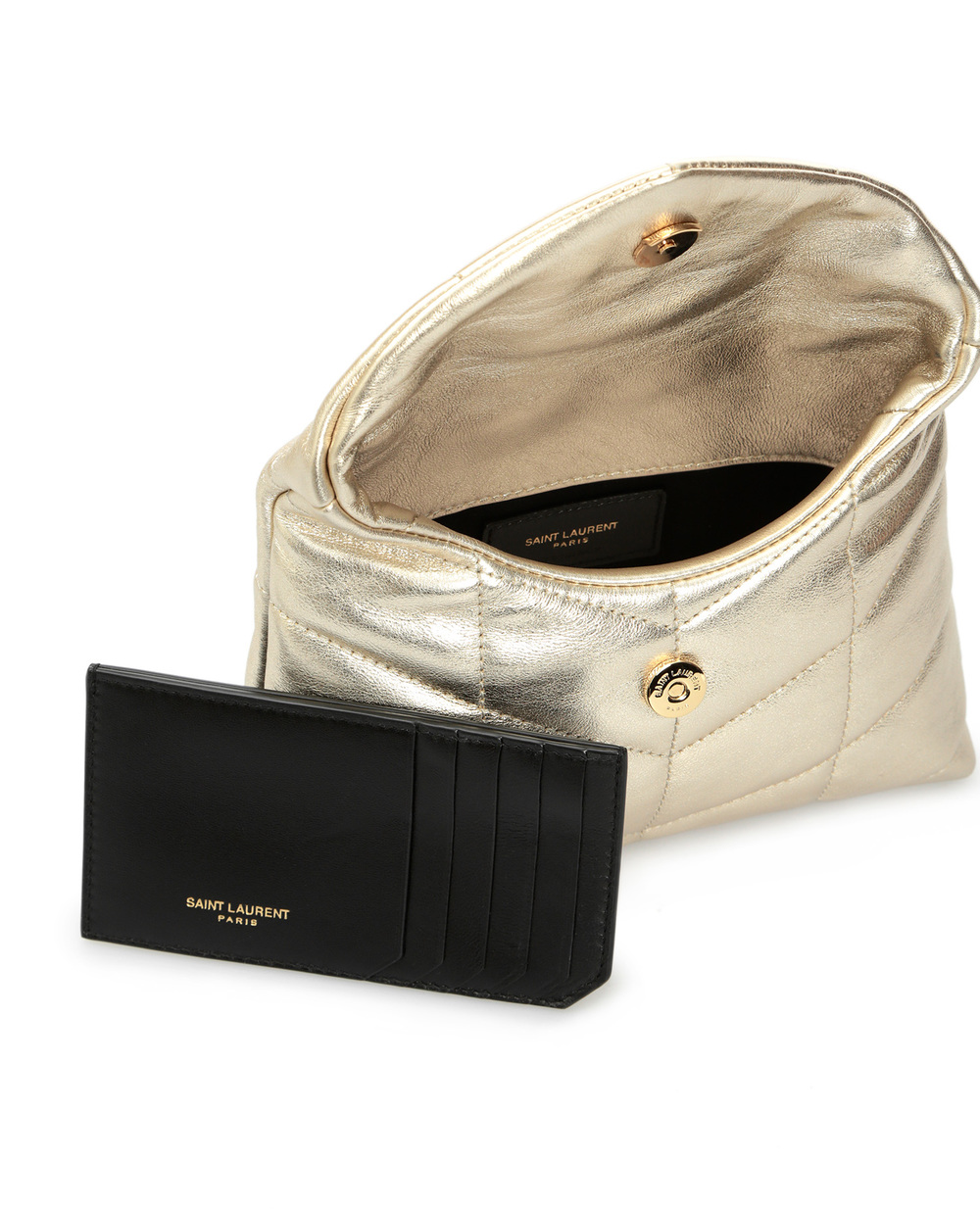 Кожаная сумка Puffer small Saint Laurent 650880-AAAA1, золотой цвет • Купить в интернет-магазине Kameron