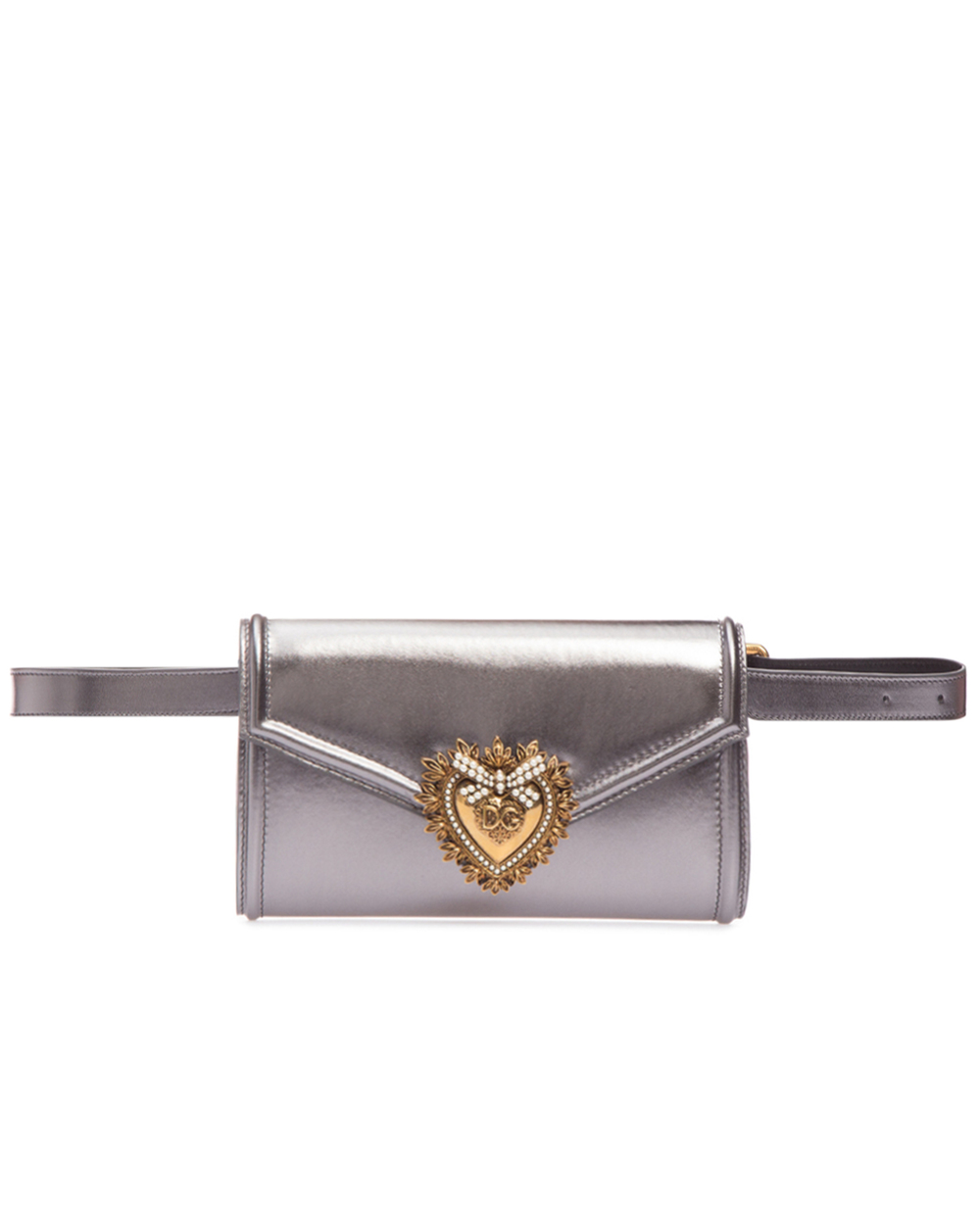 Кожаная поясная сумка Devotion Dolce&Gabbana BB6706-A1016, серебряный цвет • Купить в интернет-магазине Kameron