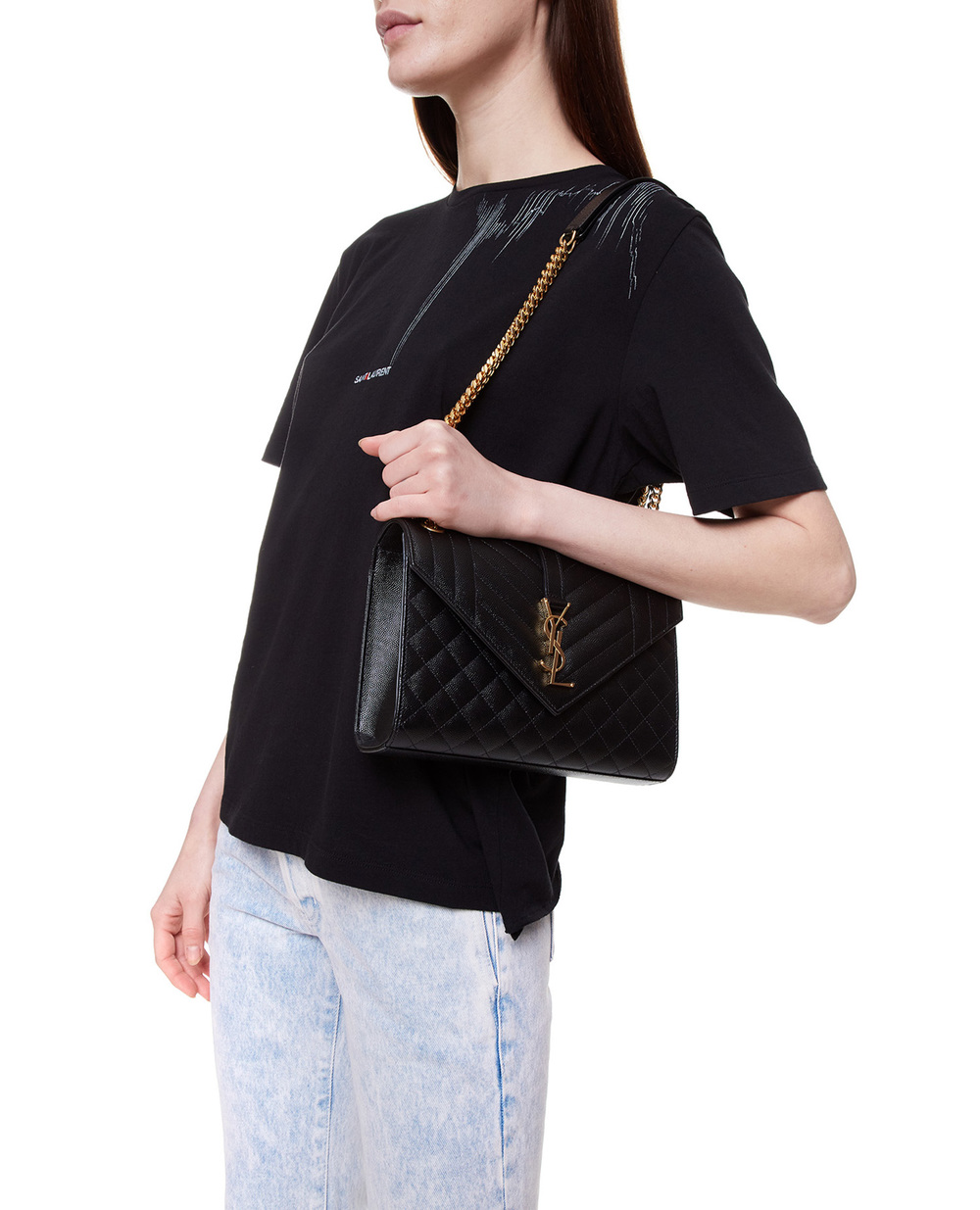 Шкіряна сумка Envelope Medium Saint Laurent 600185-BOW91-, чорний колір • Купити в інтернет-магазині Kameron