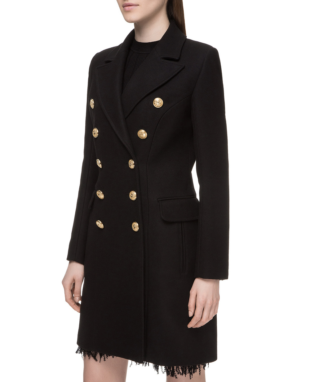 Шерстяное пальто Balmain 142400-W006, черный цвет • Купить в интернет-магазине Kameron