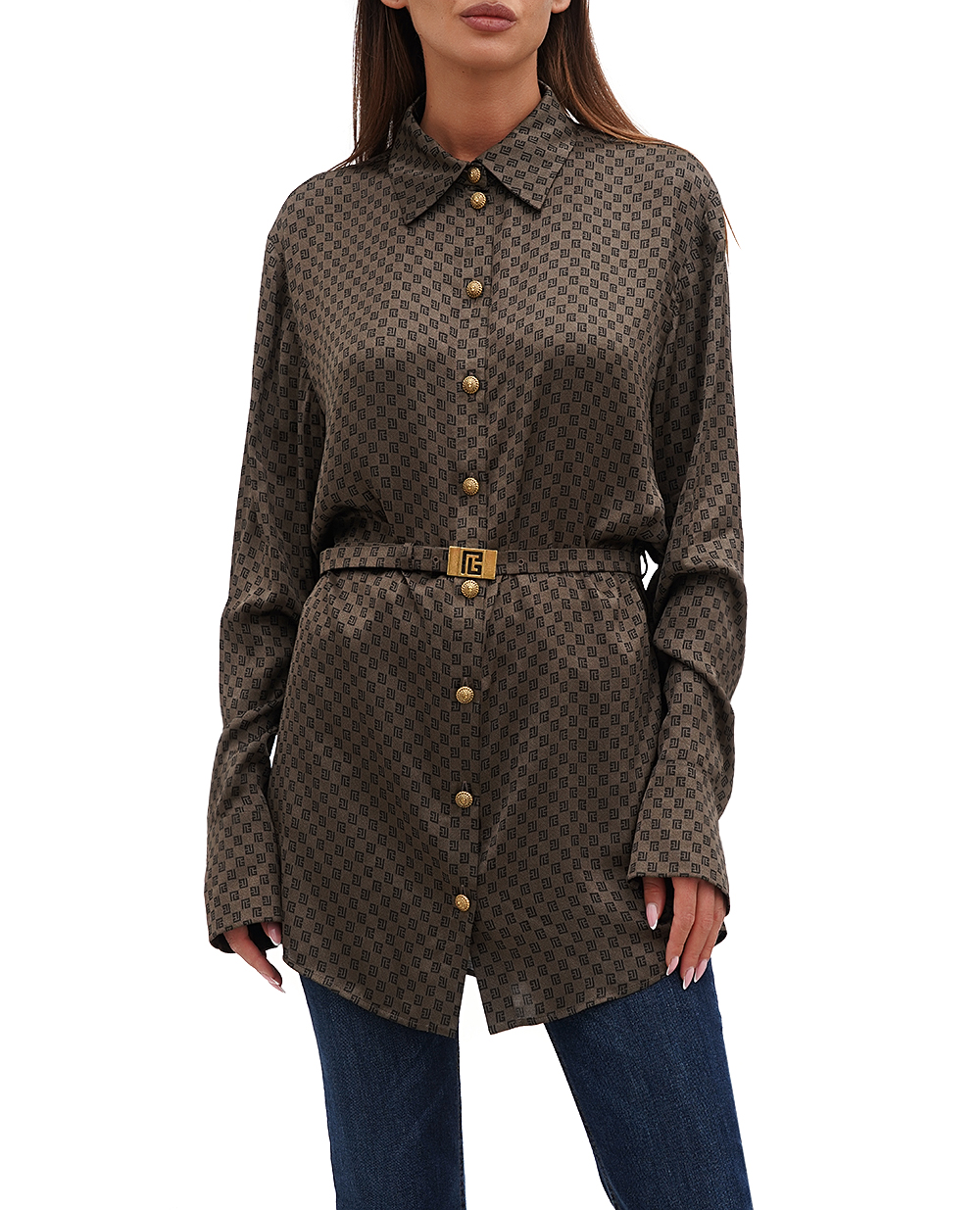  Блуза Balmain BF0HS270VD98, коричневий колір • Купити в інтернет-магазині Kameron