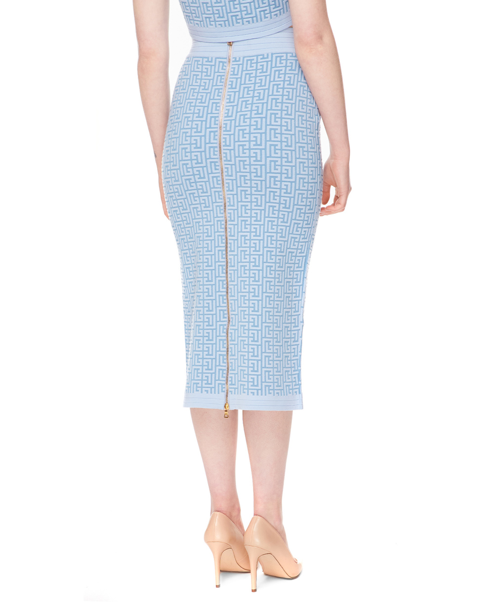 Шерстяная юбка Balmain YF1LD015KB02, голубой цвет • Купить в интернет-магазине Kameron