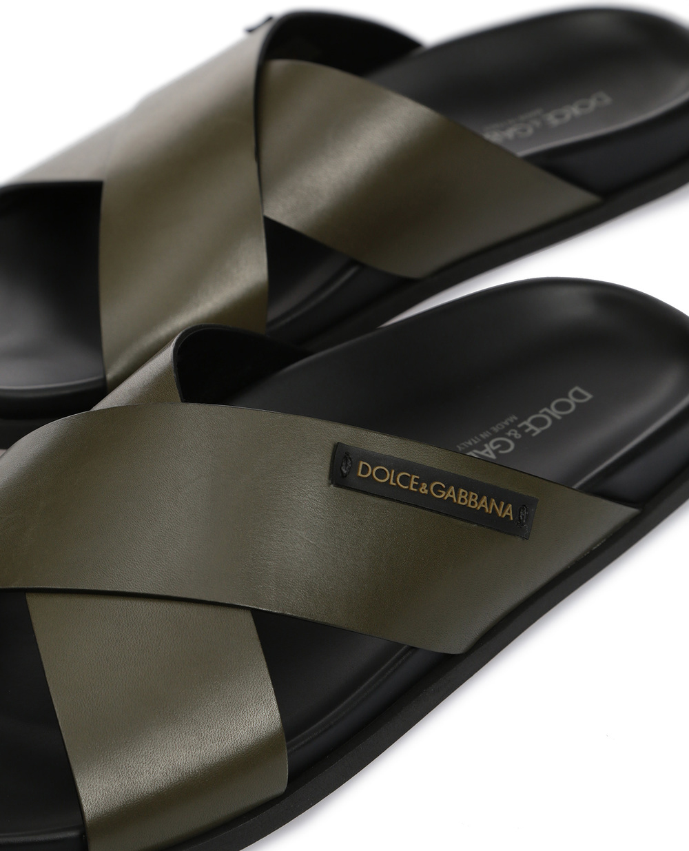 Кожаные слайдеры Dolce&Gabbana A80134-AZ630, зеленый цвет • Купить в интернет-магазине Kameron