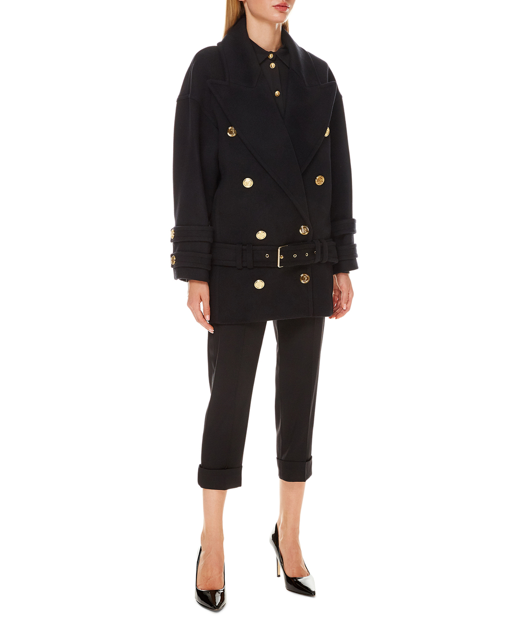 Шерстяное пальто Balmain WF1UA005W006, черный цвет • Купить в интернет-магазине Kameron