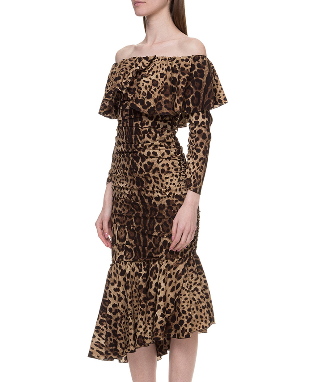 Шовкова сукня Dolce&Gabbana F6D5ZT-FSADD, коричневий колір • Купити в інтернет-магазині Kameron