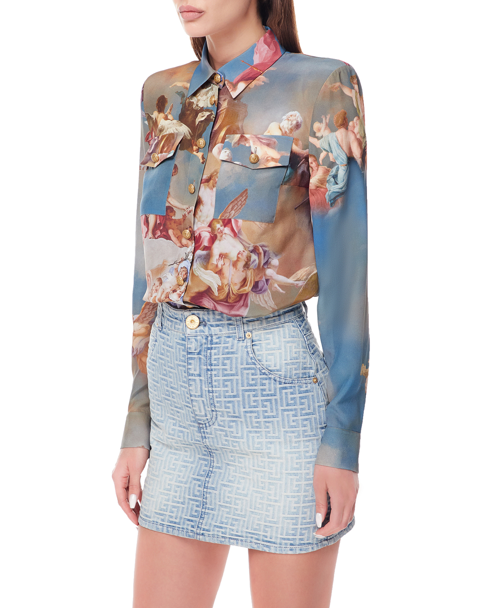 Шелковая блуза Balmain AF0HS050SC24, разноцветный цвет • Купить в интернет-магазине Kameron
