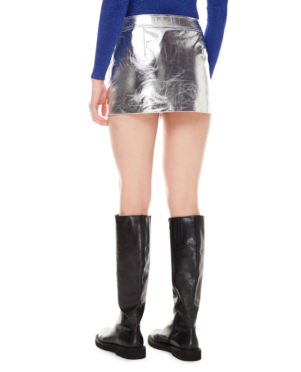 Кожаная юбка Saint Laurent 668990-YC2XP, серебряный цвет • Купить в интернет-магазине Kameron