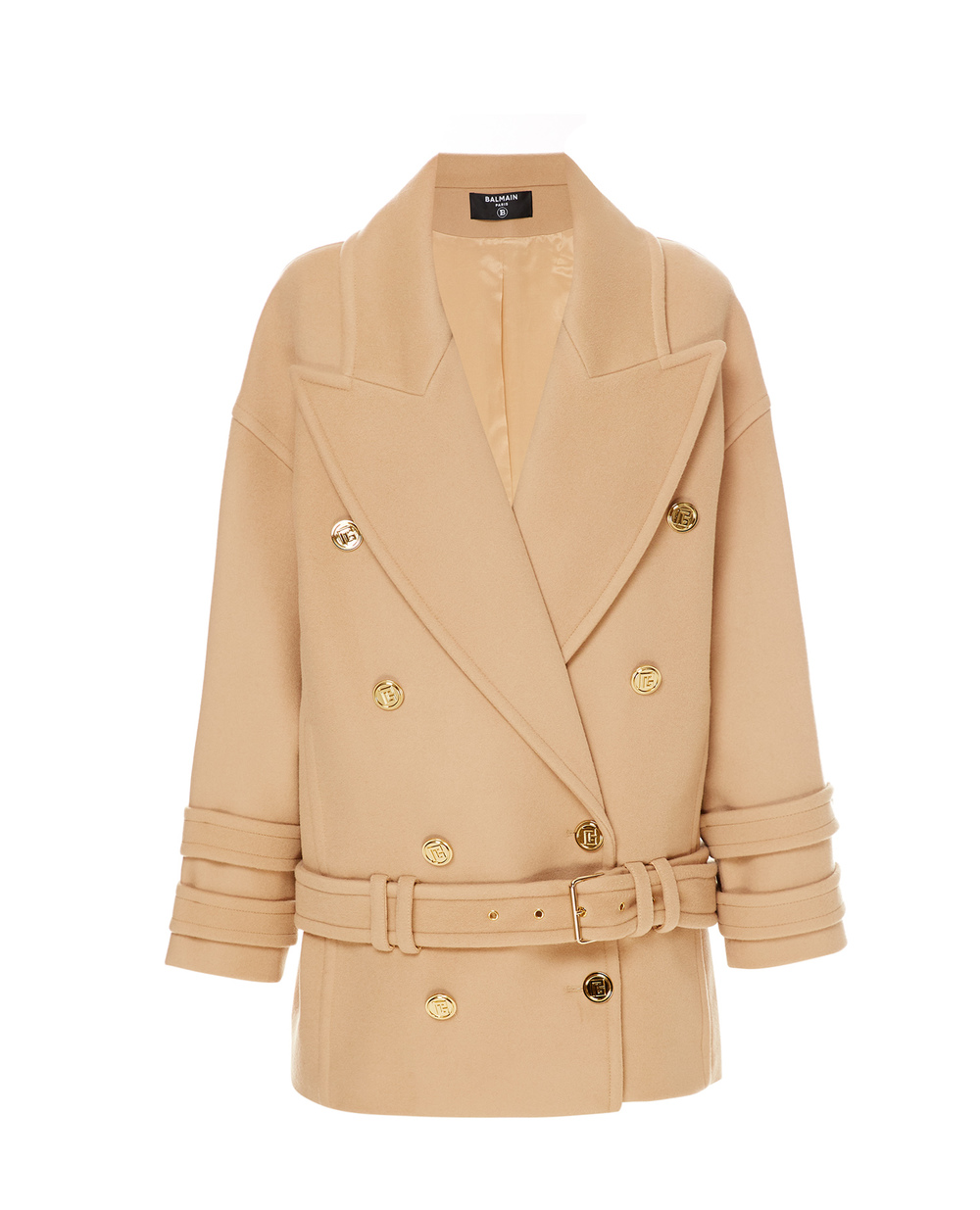 Шерстяное пальто Balmain WF1UA005W006, бежевый цвет • Купить в интернет-магазине Kameron