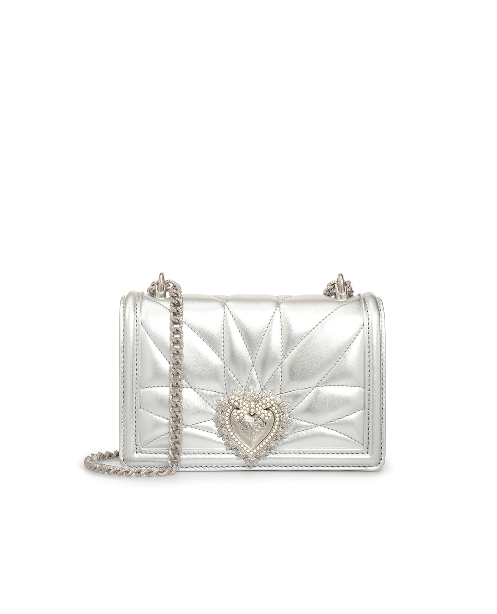 Кожаная сумка Devotion mini Dolce&Gabbana BB6880-AK772, серебряный цвет • Купить в интернет-магазине Kameron