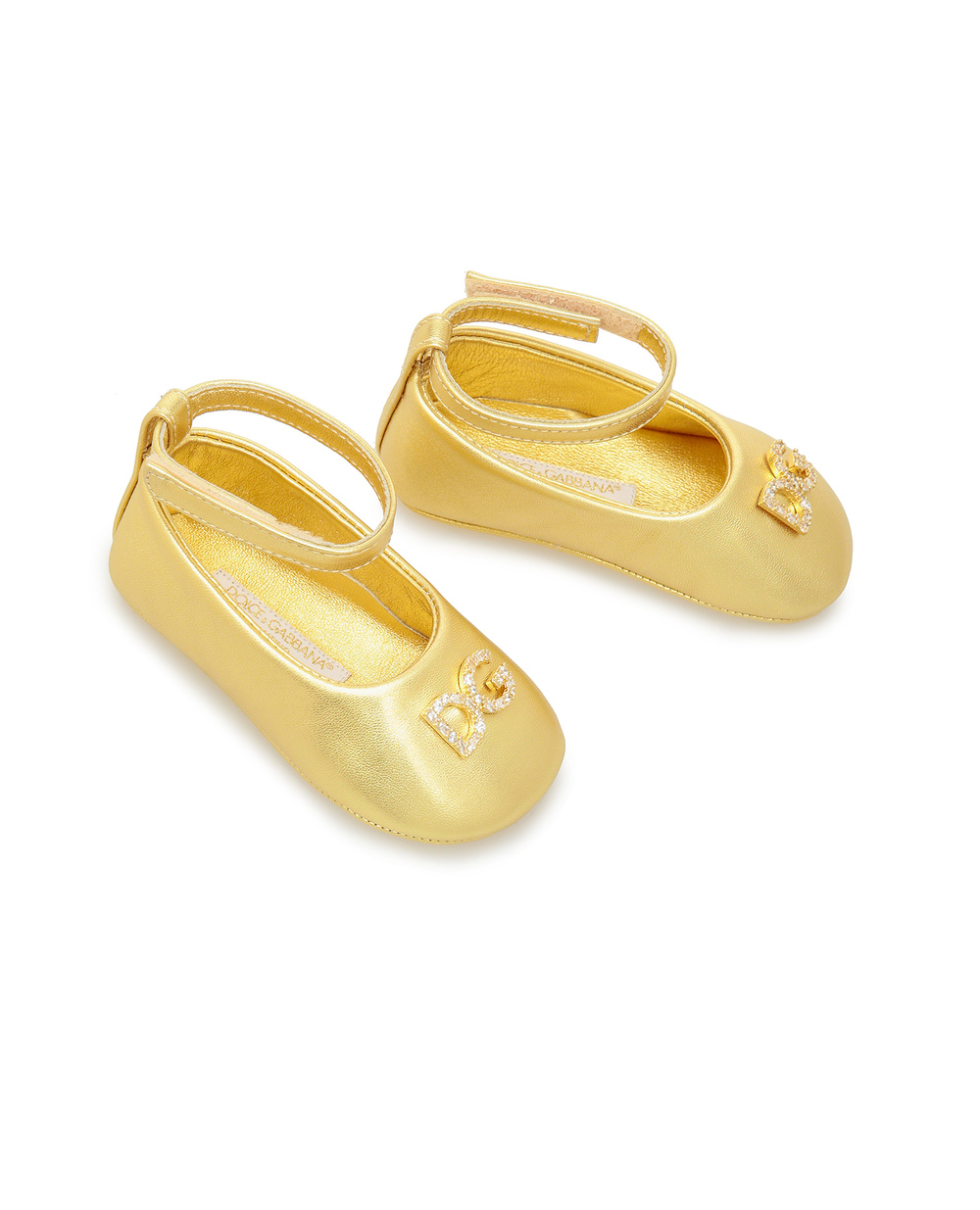 Детские кожаные пинетки Dolce&Gabbana DK0065-A6C66, золотой цвет • Купить в интернет-магазине Kameron