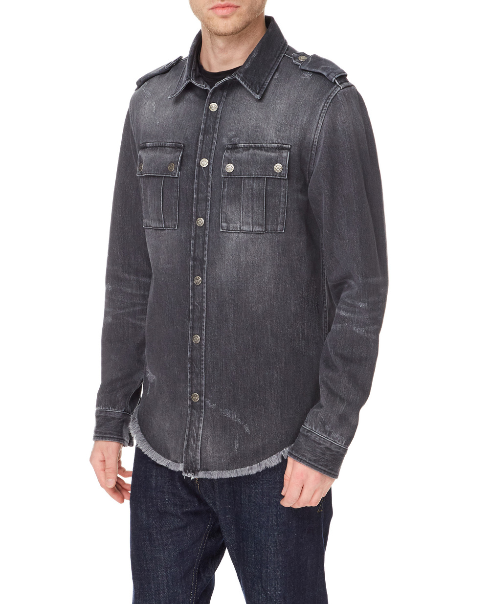 Джинсова сорочка Balmain XH1HC030DB92, чорний колір • Купити в інтернет-магазині Kameron